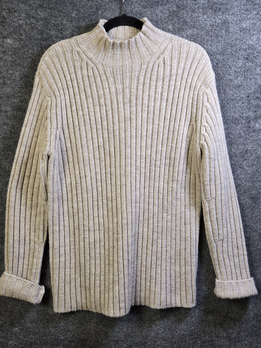 Lauren Ralph Lauren Sweater Womens L Oatmeal Chunky Rib Knit Mock Neck Cozy